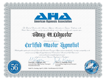 Certificate from American Hypnosis Association for Certified Master Lypnolist.