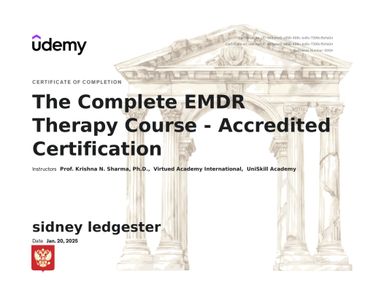Certificate of completion for EMDR Therapy Course from Udemy.