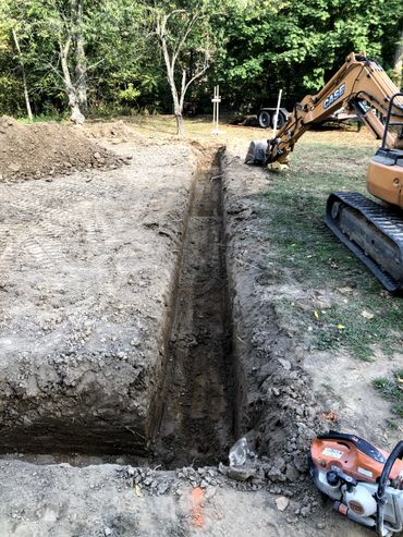Excavation for underground utilities and tile installation for concrete preparation in Shelby, Ohio