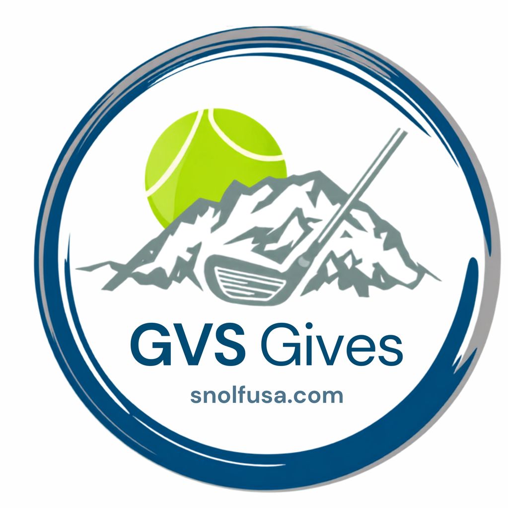 Logo for GVS Gives with a golf and tennis theme.