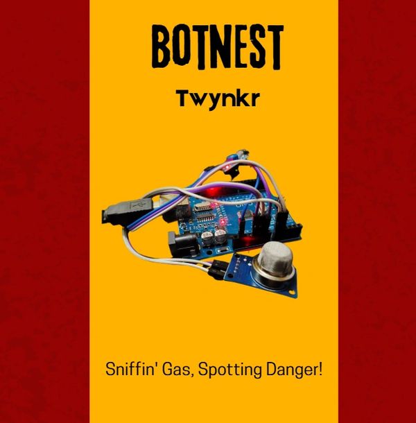 Main Title: BOTNEST

Project Name: Twynkr

Tagline: "Sniffin' Gas, Spotting Danger!"