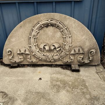 Antique carved limestone architectural detail with laurel wreath and ribbon circa 1900