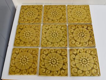 Set of 9 antique vintage tiles circa 19th century by Trent Tile Works for kitchen or fireplace reno