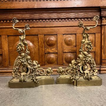 Ornate pair fender decorative pieces antique brass with grape details c. 1920s French cast brass