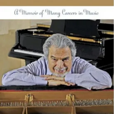 Cover of a pianist's memoir showing him leaning on piano