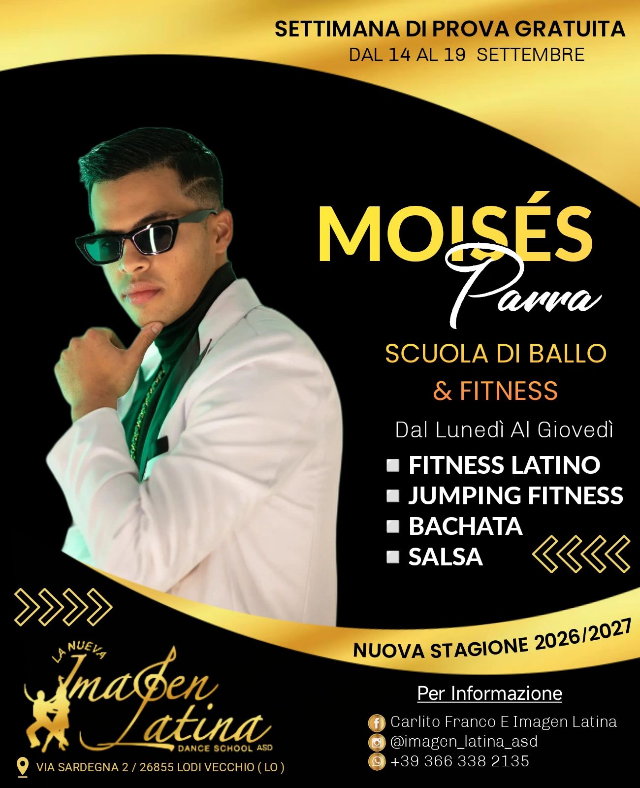 Scuola di ballo e fitness Moisés Parra con settimana di prova gratuita a settembre.