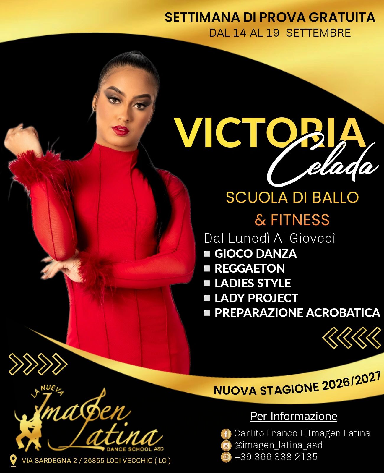 Scuola di ballo e fitness con Victoria Celada, prova gratuita dal 14 al 19 settembre.
