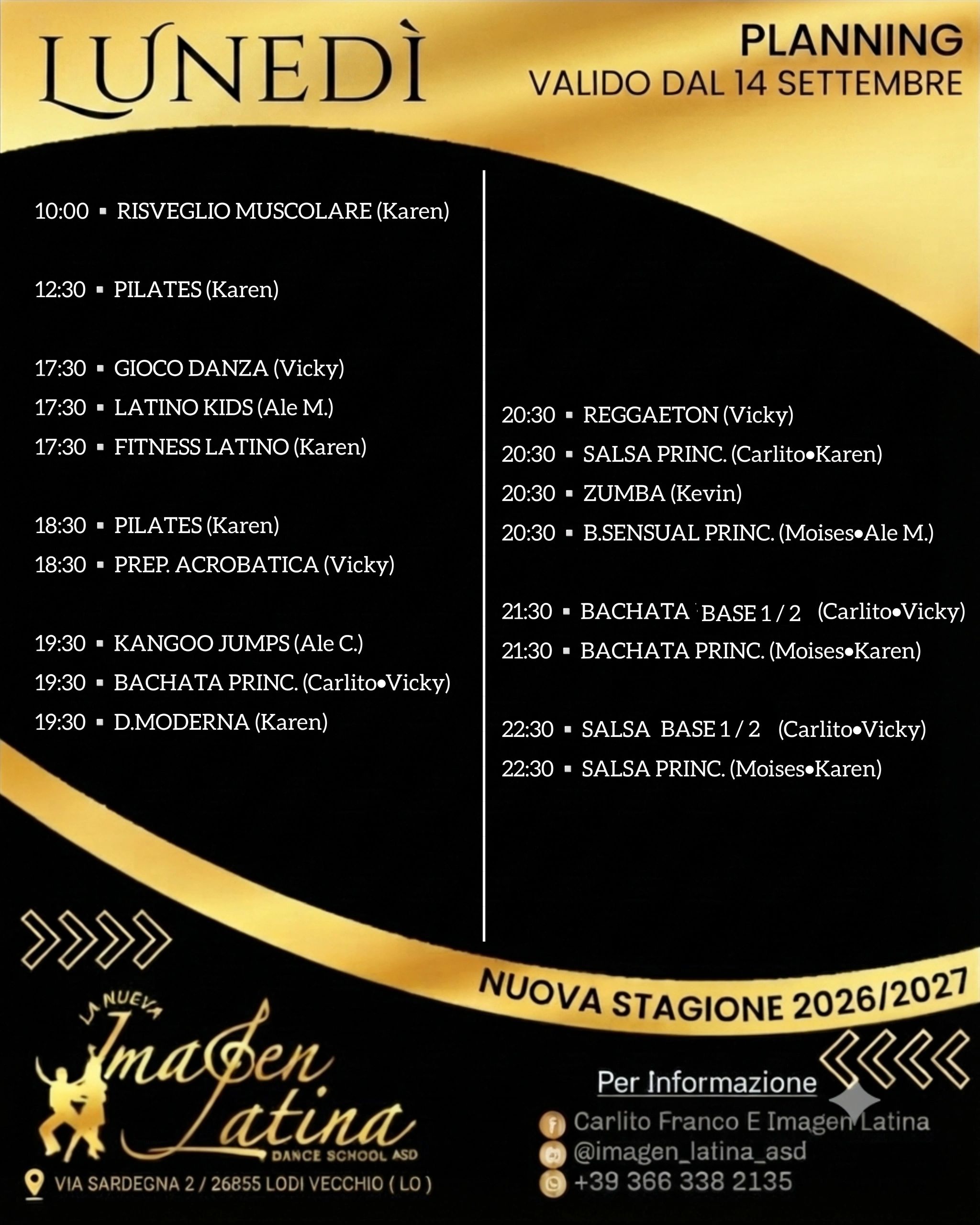 Orario di lezioni di danza e fitness per lunedì presso Imagen Latina Dance School.
