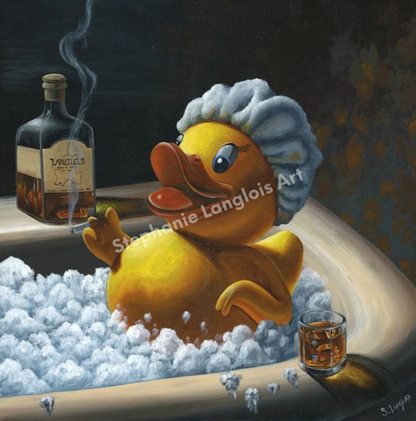 Title: Smoking in the Bath Tub
Medium: Acrylic on Canvas
Size: 45.7 x 45.7 cm