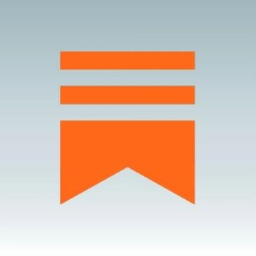 Orange bookmark icon with two horizontal bars above it on a gradient background.