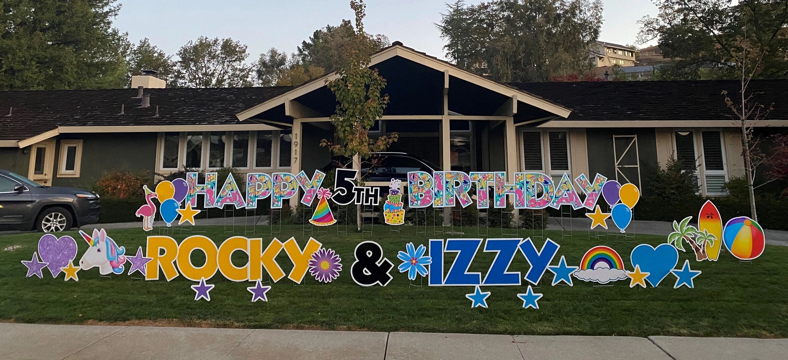 Yard Card Crew delivers, sets up and picks up milestone Birthday, baby, wedding and graduation yard 