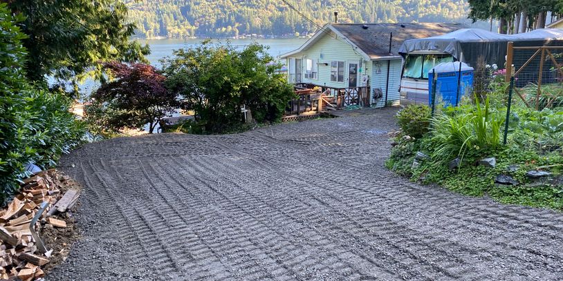 Finish work on driveway after tank replacement. 