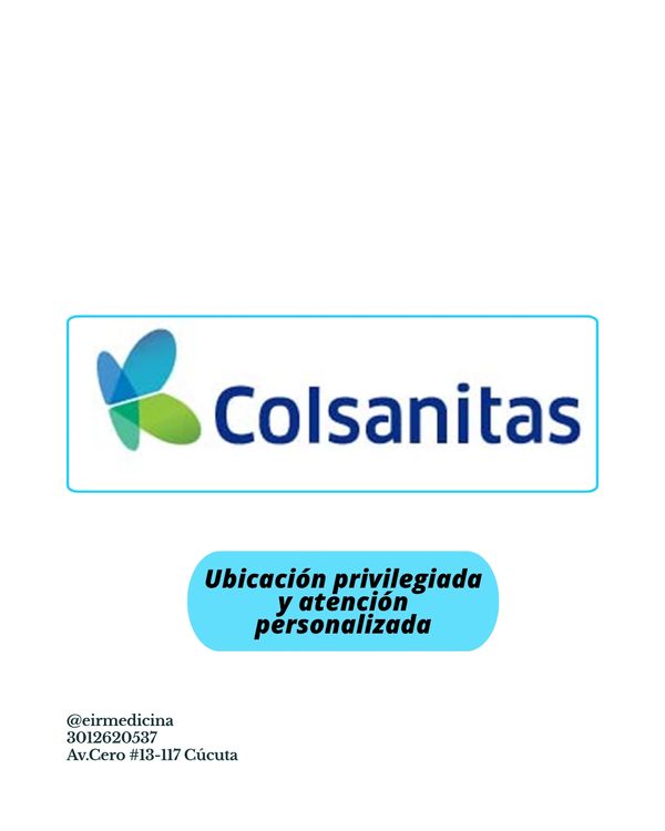 Logo of Colsanitas with a message about privileged location and personalized attention.
