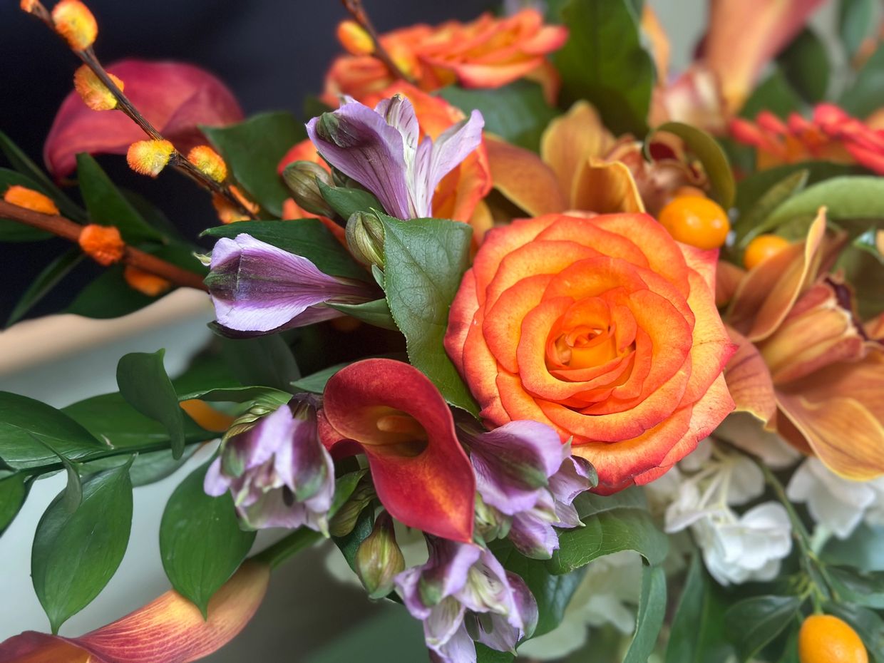 Orange Roses and Calla Lilies