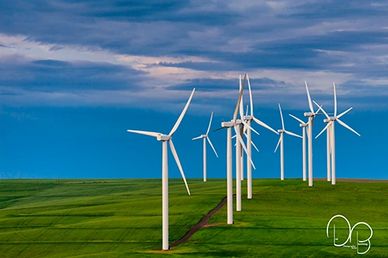 Wind Turbines in the Columbia River Gorge in Oregon.