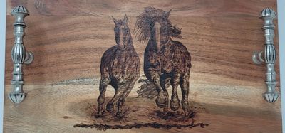 This stunning handcrafted pyrography tray is a perfect example of intricate, detailed pyrography.