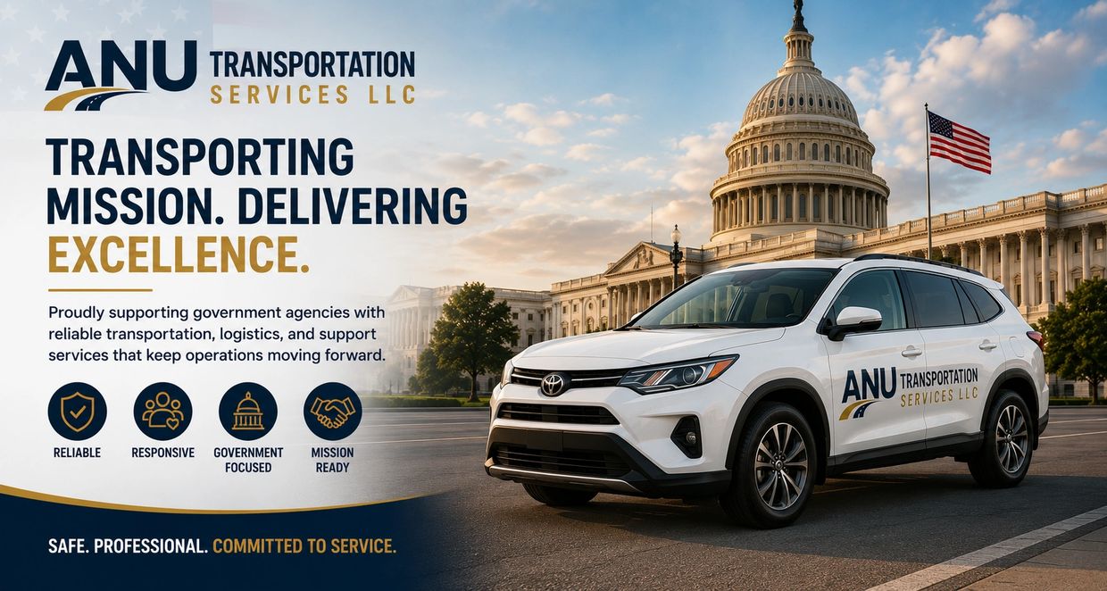 ANU Transportation Services vehicle parked near the U.S. Capitol, showcasing reliable government transportation.