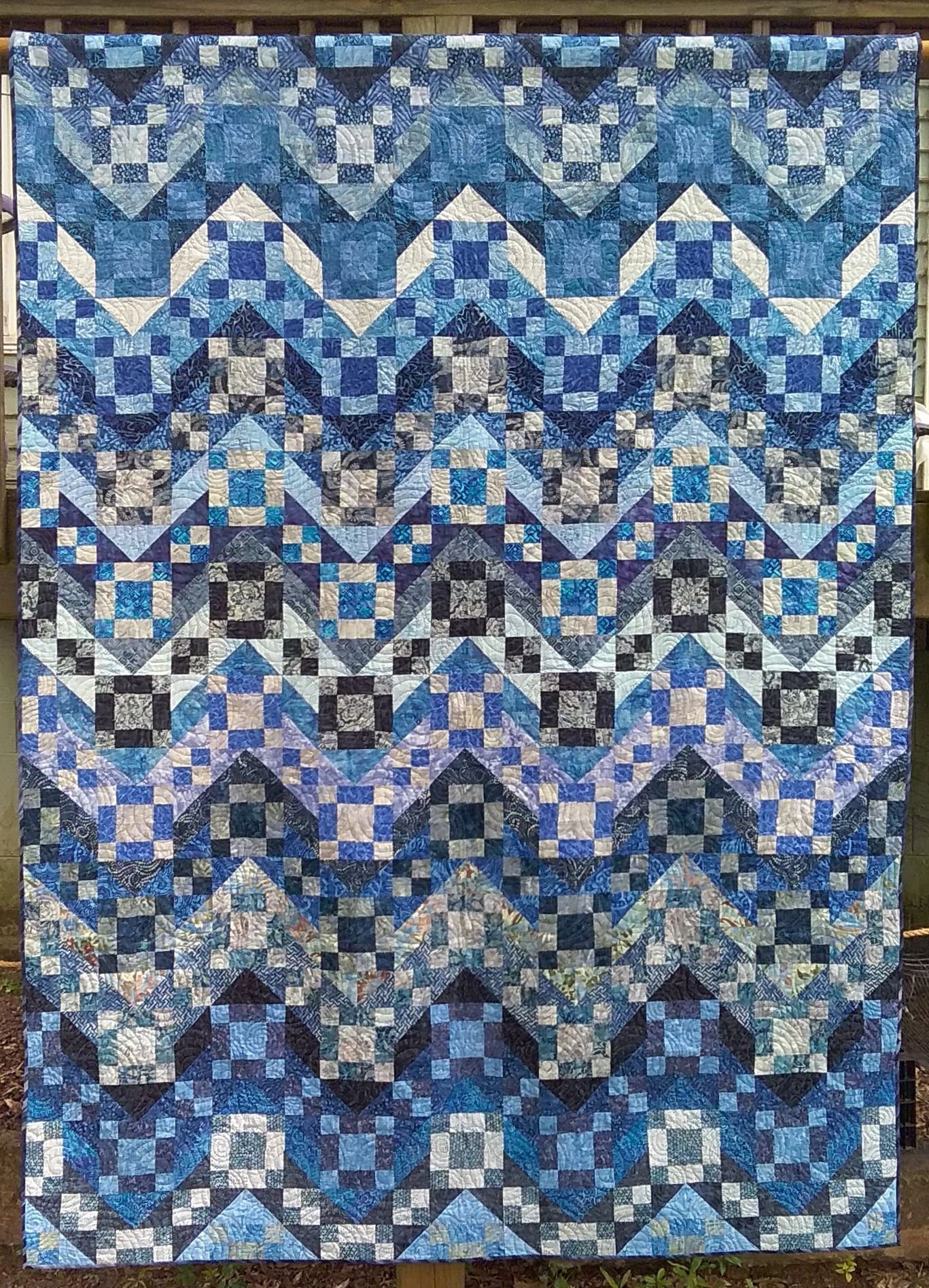 Full Size Jacob's Ladder Quilt in Blue Batiks