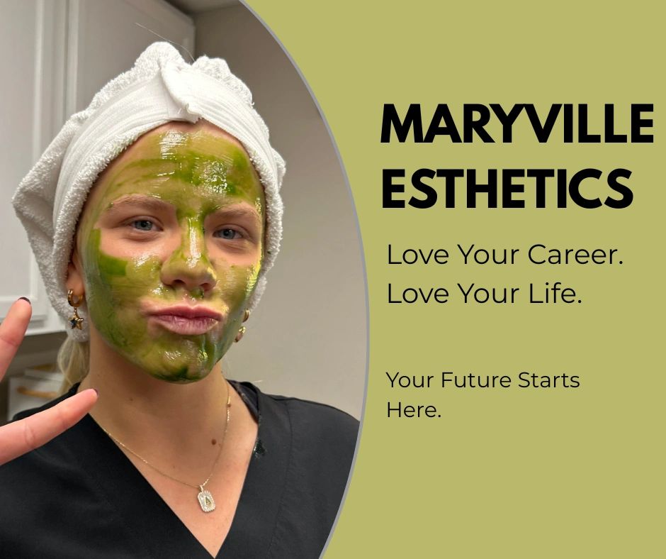 Esthetics student learning facial treatments at Maryville Esthetics in Maryville, Tennessee.