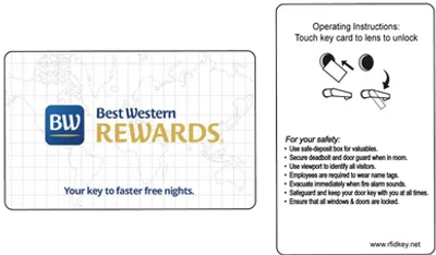 Best Western Rewards key card with safety instructions for hotel guests.