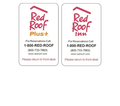 Red Roof Plus and Red Roof Inn reservation cards with contact details and return instructions.