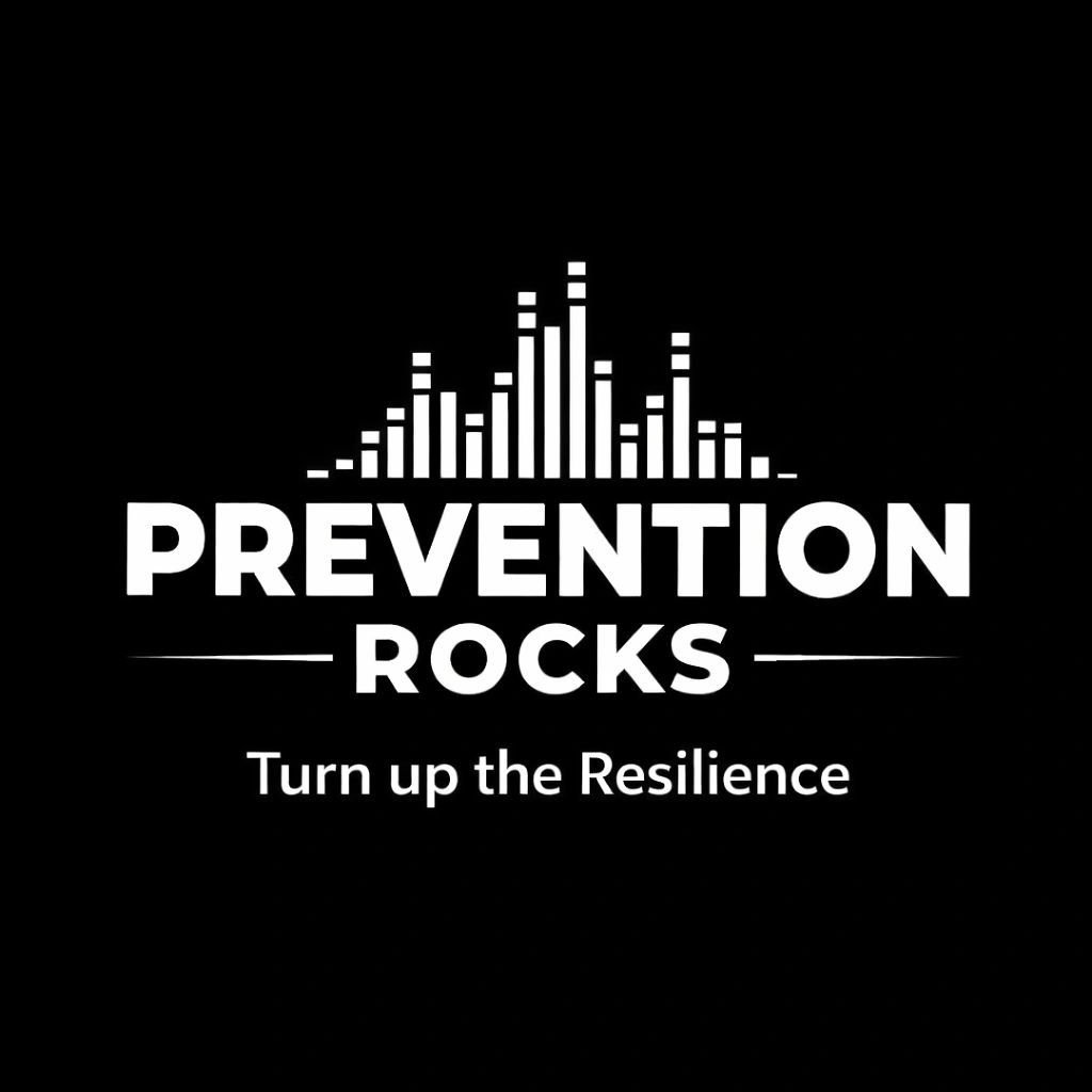 Logo of Prevention Rockssound bars on black background.