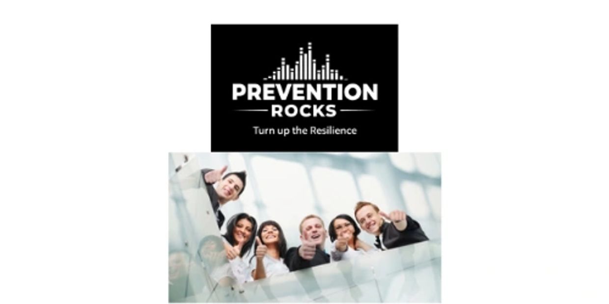 Group of diverse people giving thumbs up under Prevention Rocks logo.