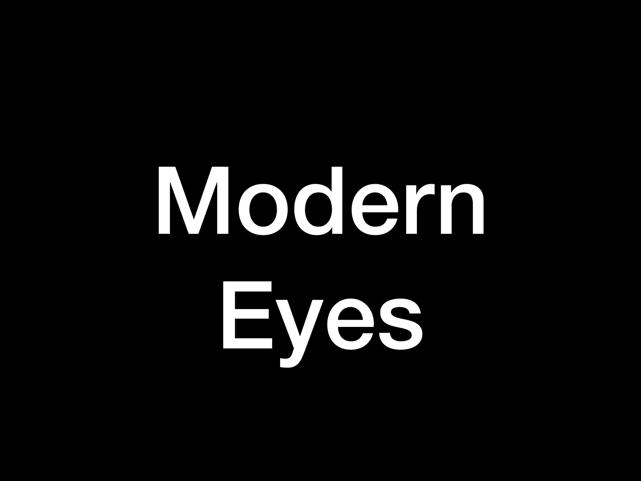 The Modern Eyes logo is white text on a black background, made up of the two words Modern, and Eyes.
