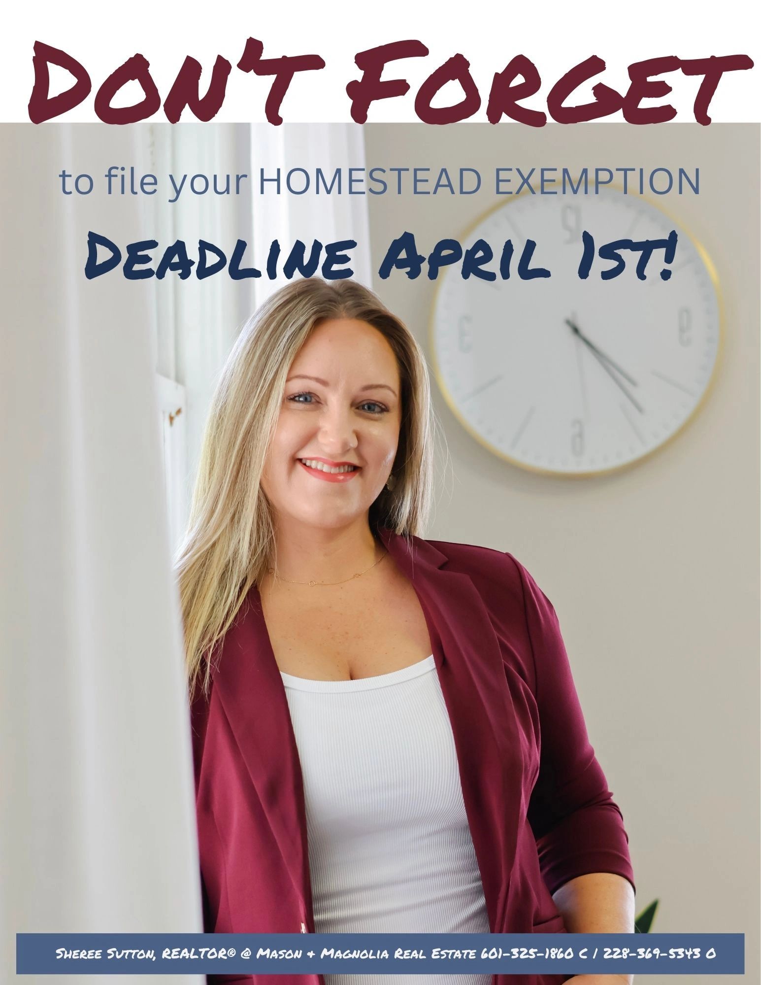 Don't forget to file Homestead Exemption. Deadline is April 1st. 