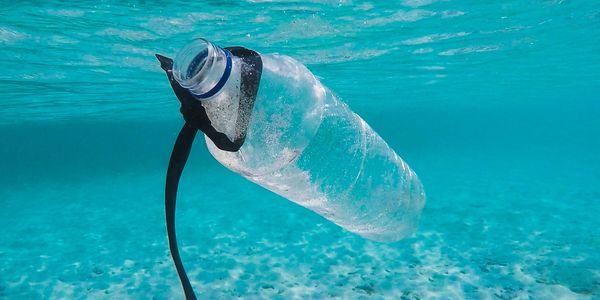 Photo of plastic bottle in ocean by Brian Yurasits/Unsplash