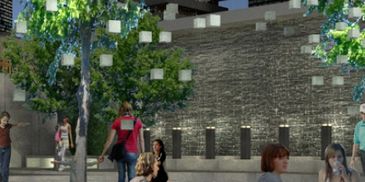 A render of how to use Genesis solar Lanterns in community outdoor design.