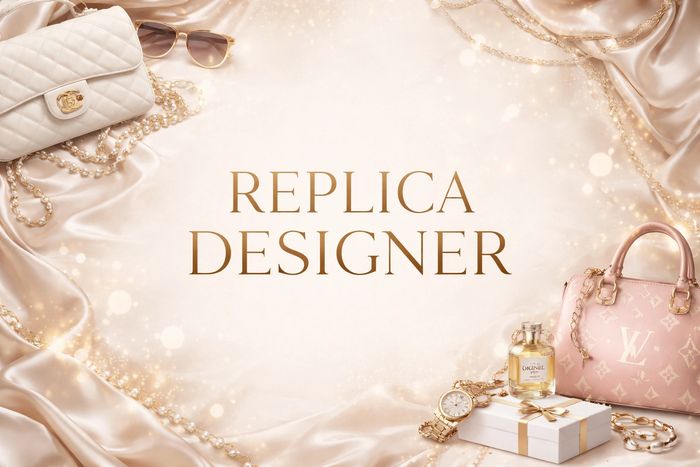 Elegant replica designer accessories displayed on silk with gold accents.