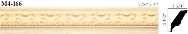 Decorative molding with floral pattern, measuring 7/8" x 3".