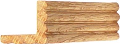 Close-up of a wooden log corner joint with a natural finish.
