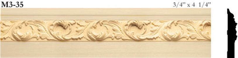 Ornate wooden molding with floral scroll design, labeled M3-35.