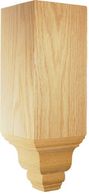 Natural wood furniture leg with decorative molding.