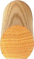 Two wooden shapes, one oval and one circular, stacked together.