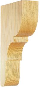 Decorative wooden corbel with carved detailing.