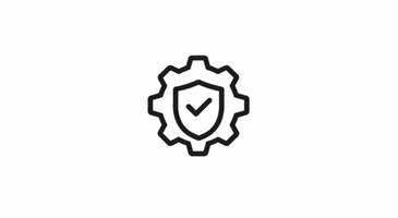A gear with a shield and checkmark inside symbolizing security or protection.