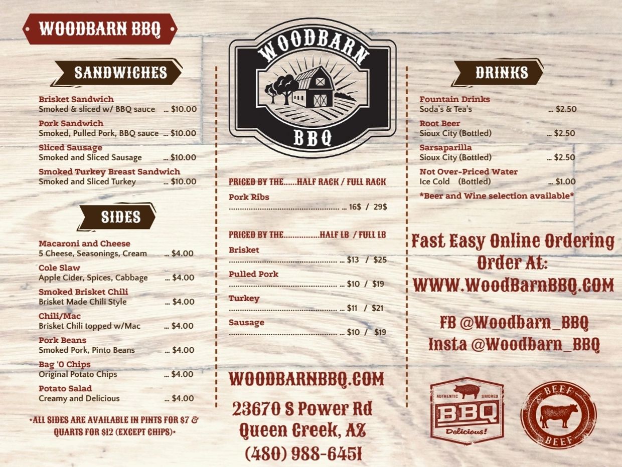Woodbarn BBQ Menu