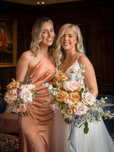 Soft glam natural elegant bespoke wedding makeup for bride and bridesmaid at Dorfold Hall