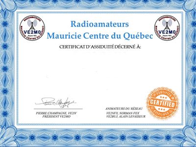 Certificate of attendance for radio amateurs in Mauricie Centre du Québec.