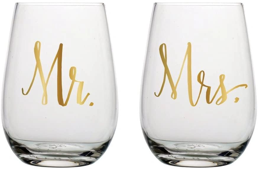 mr and mrs stemless wine glasses