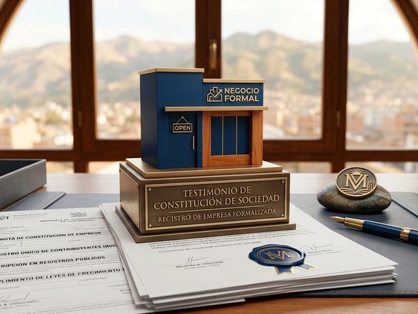 Trophy of formal business registration on official documents with a scenic window background.