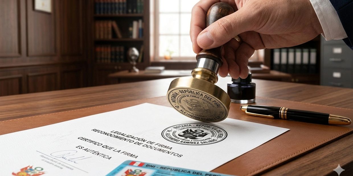 Hand stamping a legal document in an office setting.