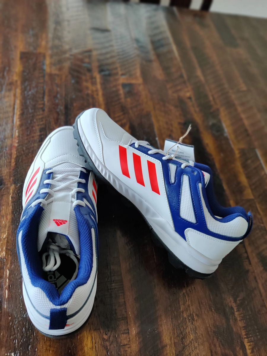 Adidas Cri Rise V2 White Blue Orange Cricket Shoes