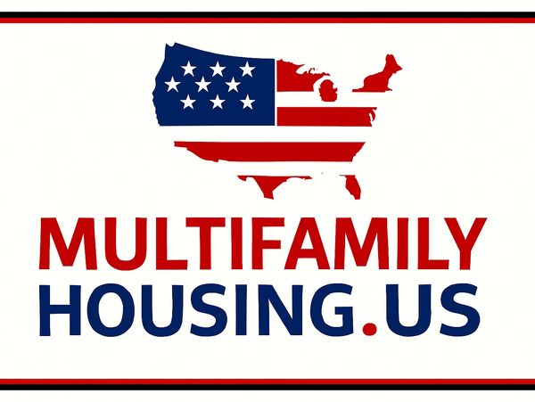 Logo of MultifamilyHousing.us featuring a U.S. map with flag elements.