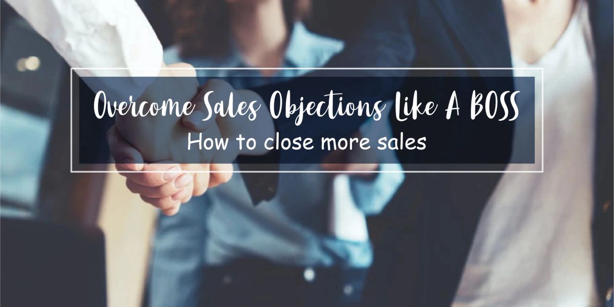 Business professionals shaking hands with sales tips overlayed.