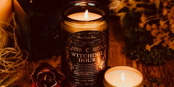 Lit candles creating a warm, mystical ambiance.