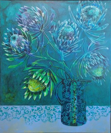 Proteas in Blue
2016
90x120cm
acrylic on canvas